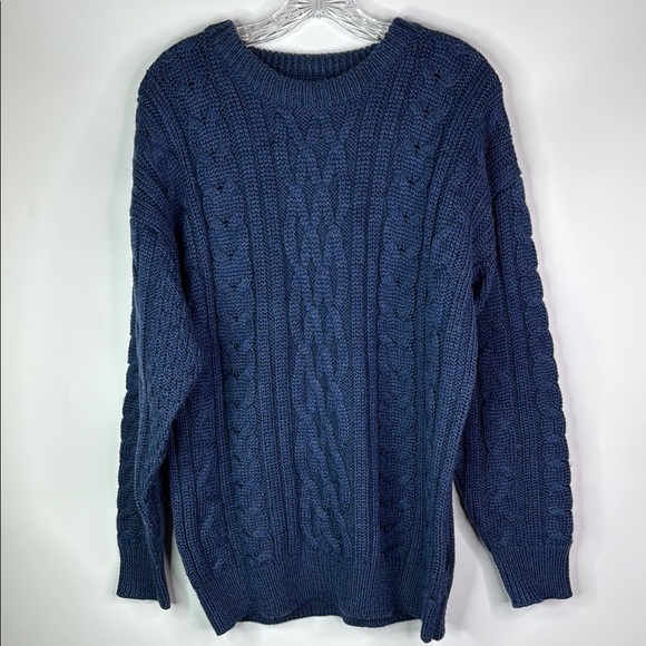 Woolovers Blue Wool Fisherman Sweater Size Medium - Picture 1 of 9